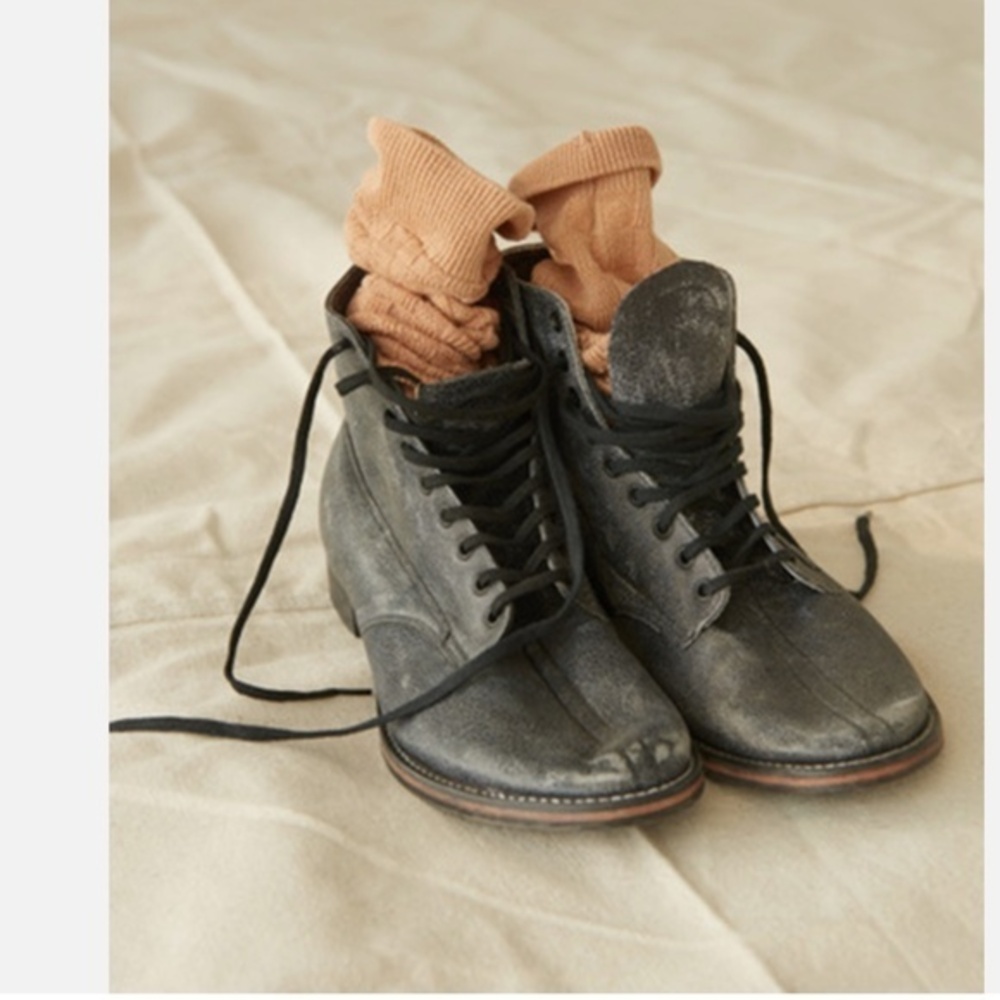 The Great. Black Distressed Leather Boots Workwear Granny Lace Up Boxcar Vintage